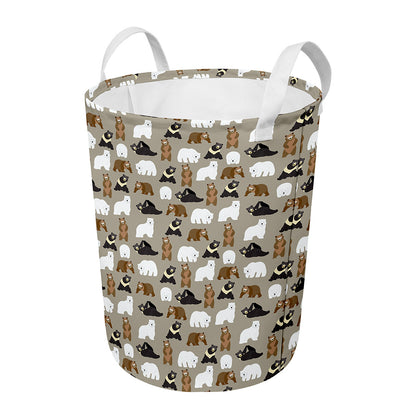 Cute Bear Pattern Print Round Laundry Basket