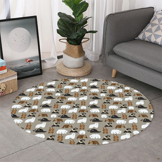 Cute Bear Pattern Print Round Rug