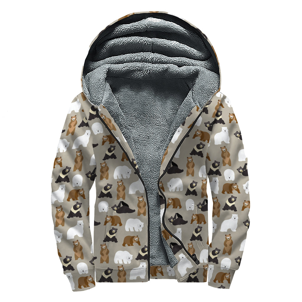 Cute Bear Pattern Print Sherpa Lined Zip Up Hoodie
