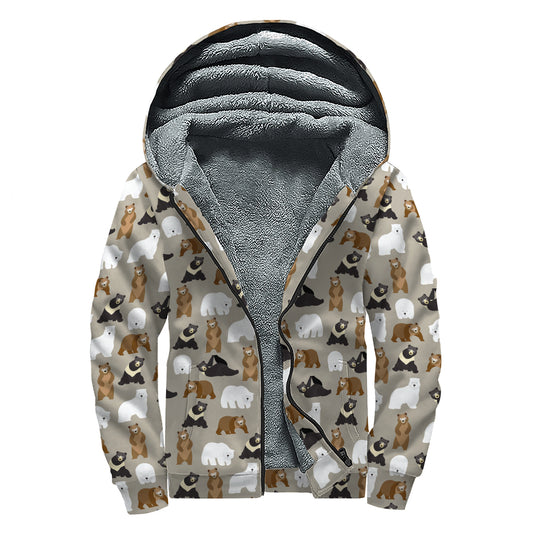 Cute Bear Pattern Print Sherpa Lined Zip Up Hoodie