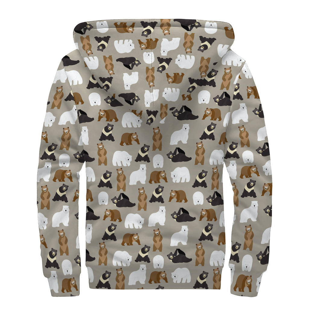 Cute Bear Pattern Print Sherpa Lined Zip Up Hoodie