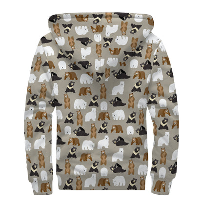Cute Bear Pattern Print Sherpa Lined Zip Up Hoodie