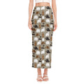 Cute Bear Pattern Print Side Slit Maxi Skirt