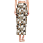 Cute Bear Pattern Print Side Slit Maxi Skirt