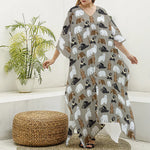 Cute Bear Pattern Print Silk V-Neck Kaftan Dress