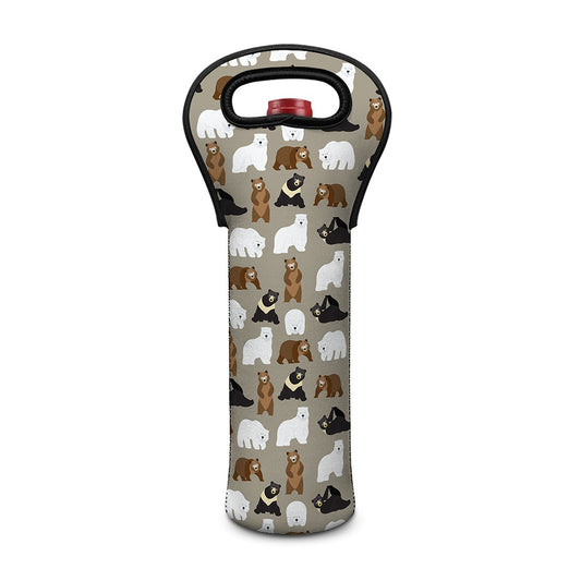 Cute Bear Pattern Print Single Neoprene Wine Tote