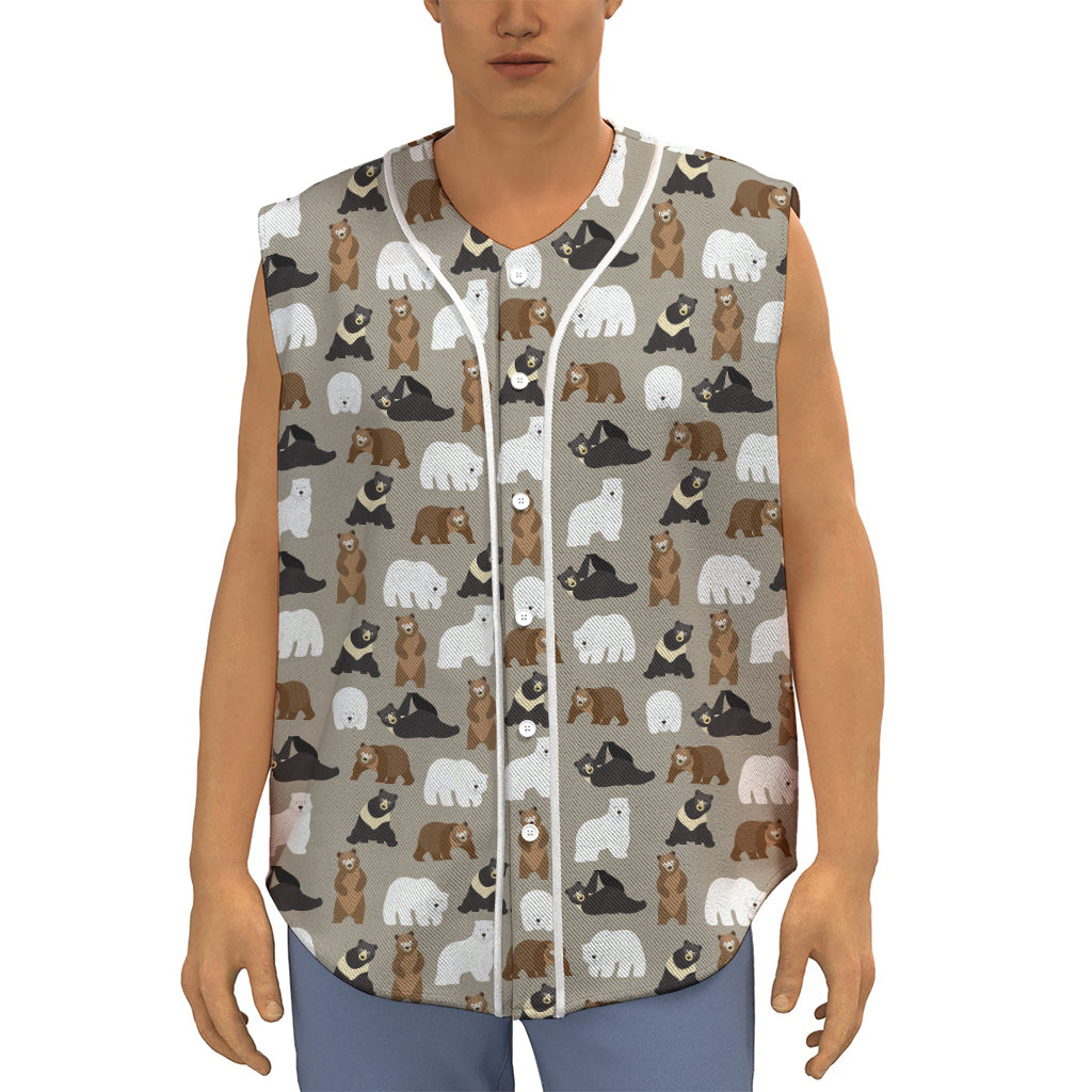 Cute Bear Pattern Print Sleeveless Baseball Jersey