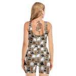 Cute Bear Pattern Print Sleeveless One Piece Swimsuit