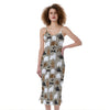 Cute Bear Pattern Print Slim Fit Midi Cami Dress