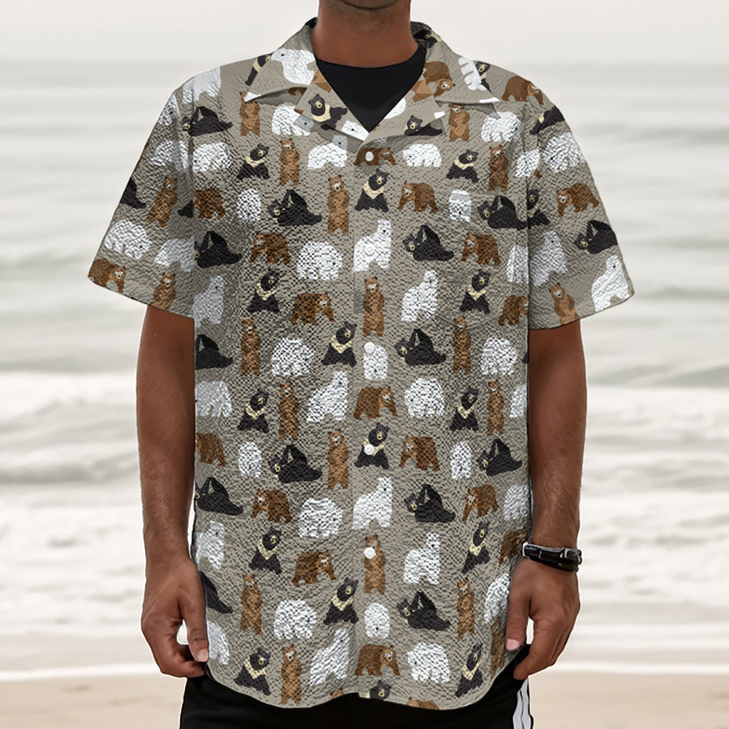 Cute Bear Pattern Print Textured Short Sleeve Shirt