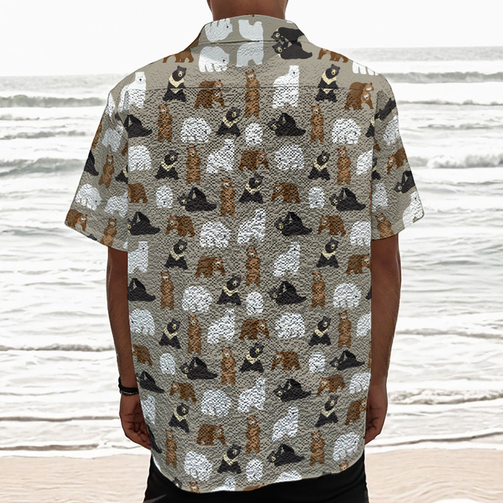 Cute Bear Pattern Print Textured Short Sleeve Shirt