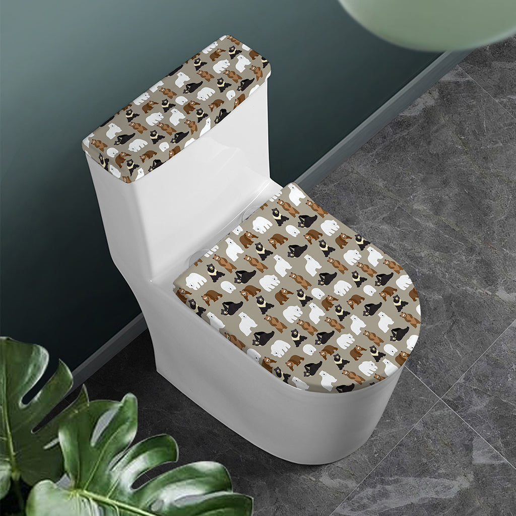 Cute Bear Pattern Print Toilet Lid And Tank Cover Set