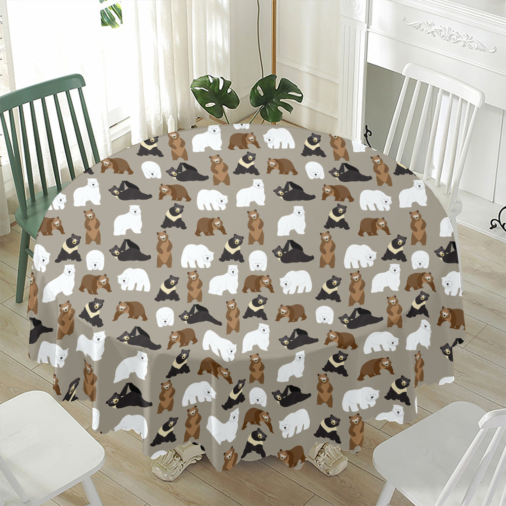 Cute Bear Pattern Print Waterproof Round Tablecloth