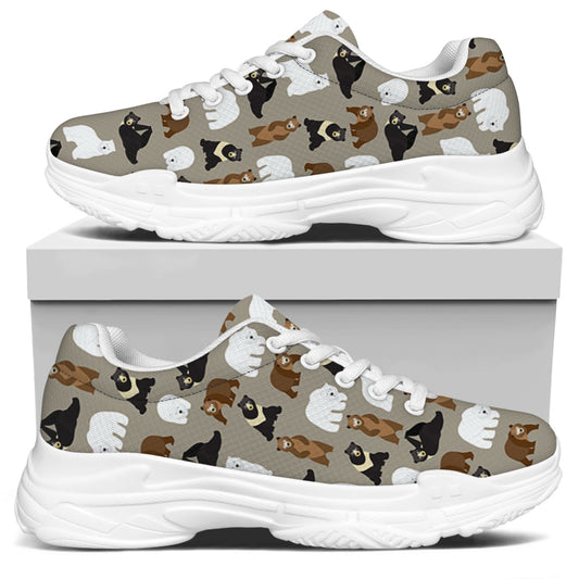Cute Bear Pattern Print White Chunky Shoes