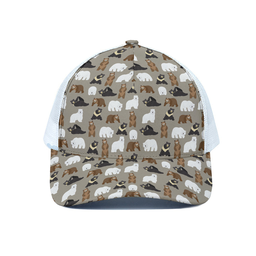 Cute Bear Pattern Print White Mesh Trucker Cap