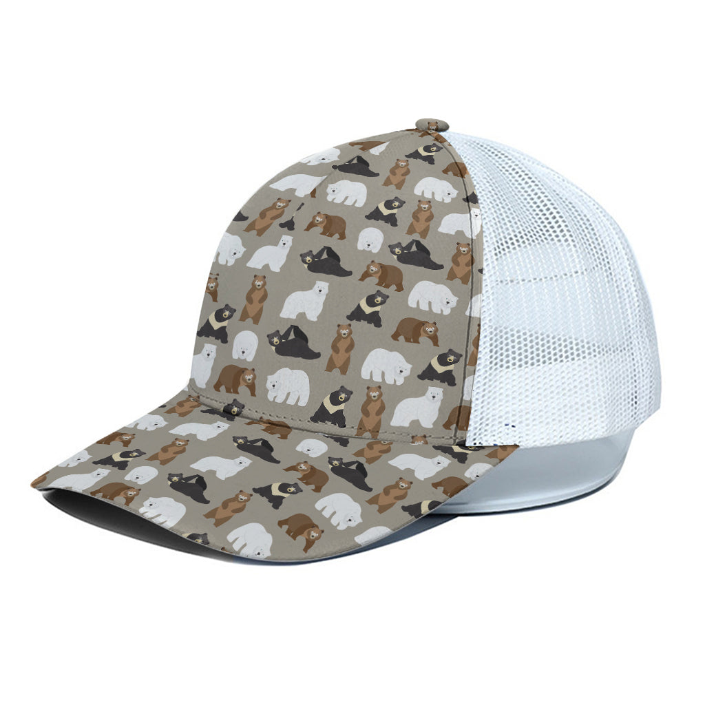 Cute Bear Pattern Print White Mesh Trucker Cap