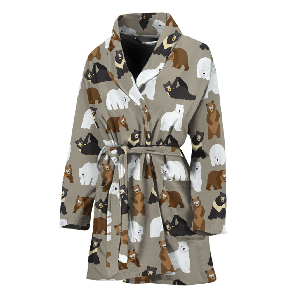 Cute Bear Pattern Print Women's Bathrobe