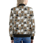 Cute Bear Pattern Print Women's Bomber Jacket