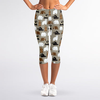 Cute Bear Pattern Print Women's Capri Leggings