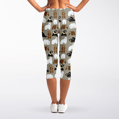 Cute Bear Pattern Print Women's Capri Leggings