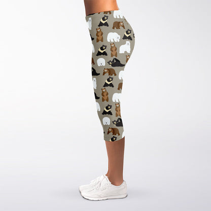 Cute Bear Pattern Print Women's Capri Leggings