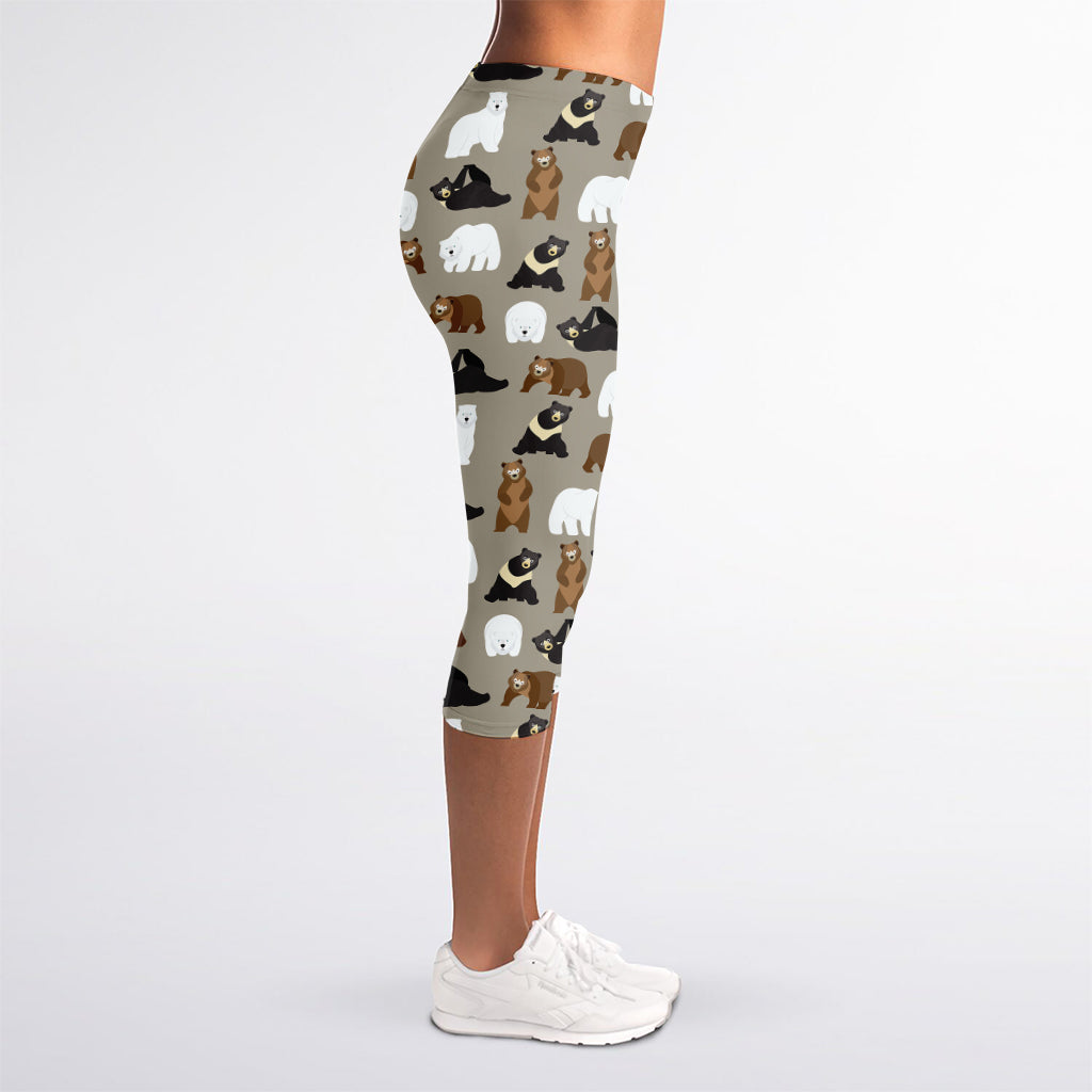 Cute Bear Pattern Print Women's Capri Leggings