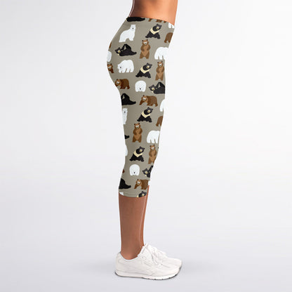 Cute Bear Pattern Print Women's Capri Leggings