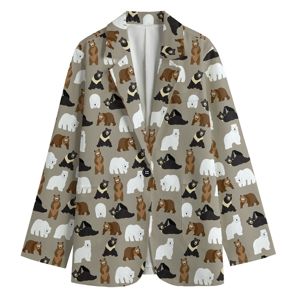 Cute Bear Pattern Print Women's Cotton Blazer