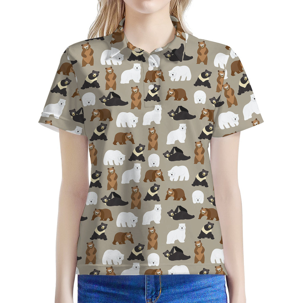 Cute Bear Pattern Print Women's Polo Shirt
