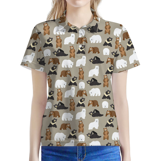 Cute Bear Pattern Print Women's Polo Shirt