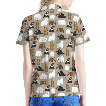 Cute Bear Pattern Print Women's Polo Shirt