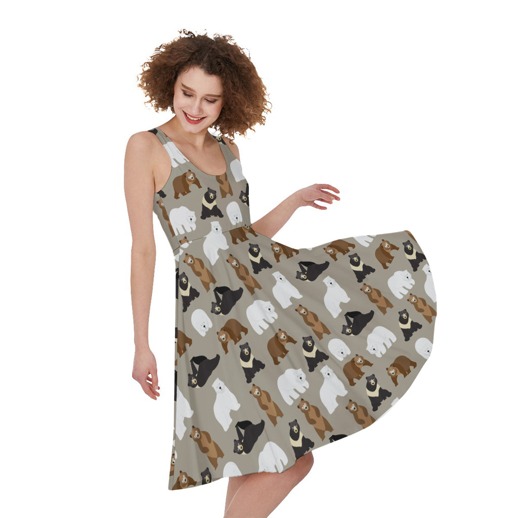 Cute Bear Pattern Print Women's Sleeveless Dress