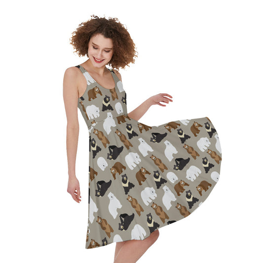 Cute Bear Pattern Print Women's Sleeveless Dress