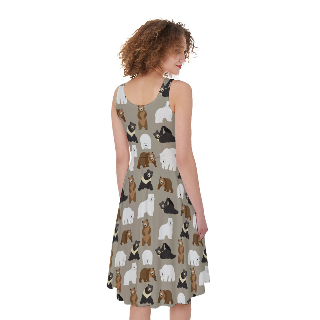 Cute Bear Pattern Print Women's Sleeveless Dress