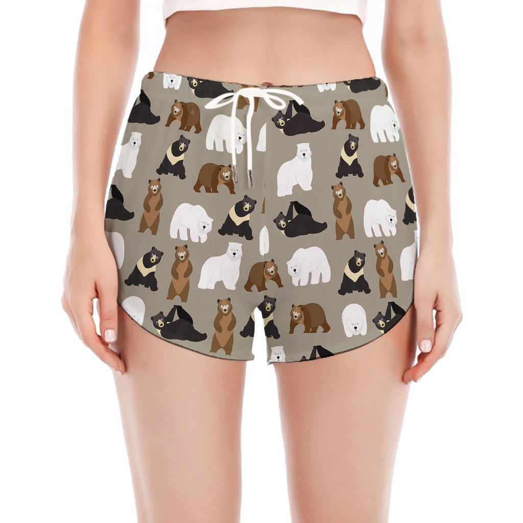 Cute Bear Pattern Print Women's Split Running Shorts