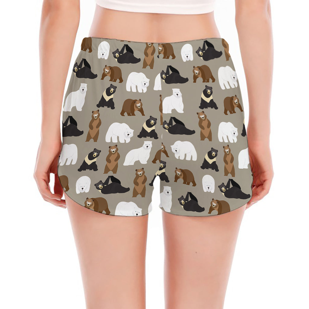 Cute Bear Pattern Print Women's Split Running Shorts