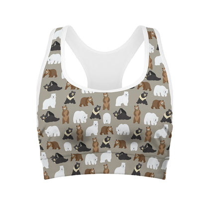 Cute Bear Pattern Print Women's Sports Bra