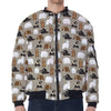 Cute Bear Pattern Print Zip Sleeve Bomber Jacket