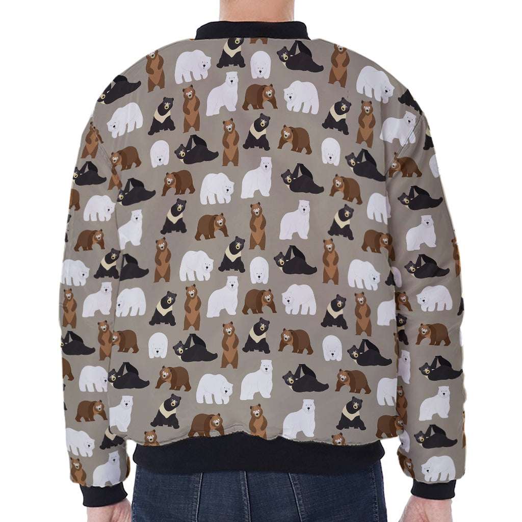 Cute Bear Pattern Print Zip Sleeve Bomber Jacket