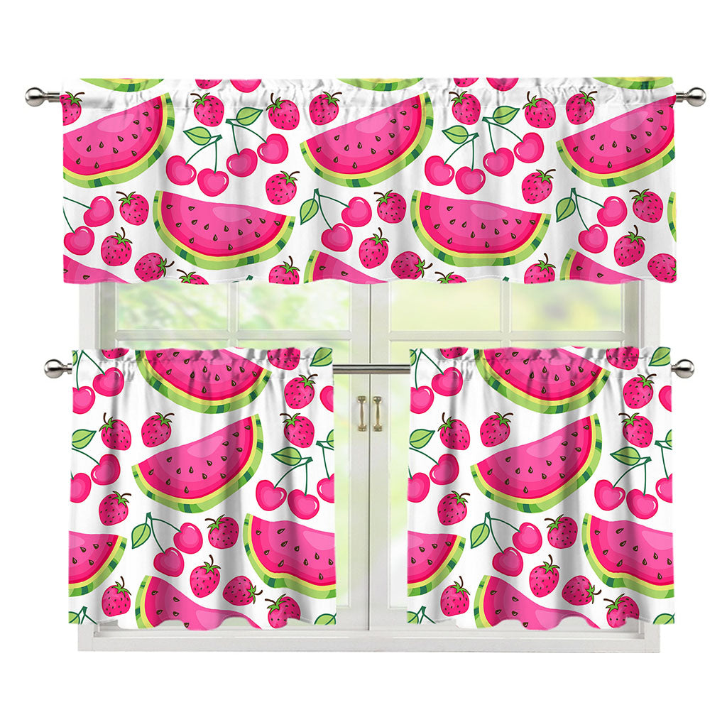 Cute Berry Watermelon Pattern Print 3 Piece Kitchen Curtains
