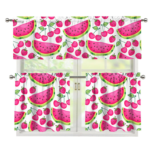 Cute Berry Watermelon Pattern Print 3 Piece Kitchen Curtains