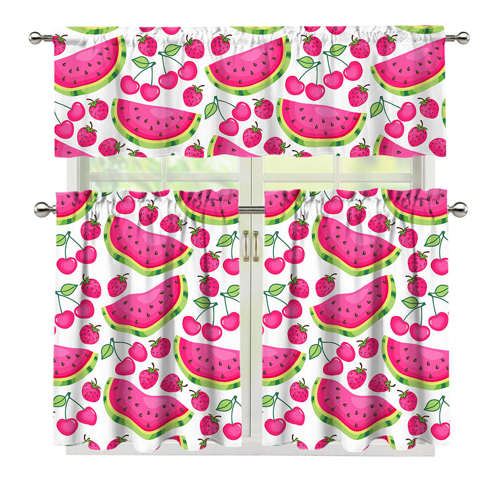 Cute Berry Watermelon Pattern Print 3 Piece Kitchen Curtains