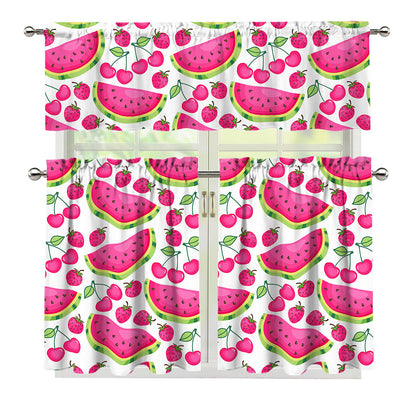 Cute Berry Watermelon Pattern Print 3 Piece Kitchen Curtains