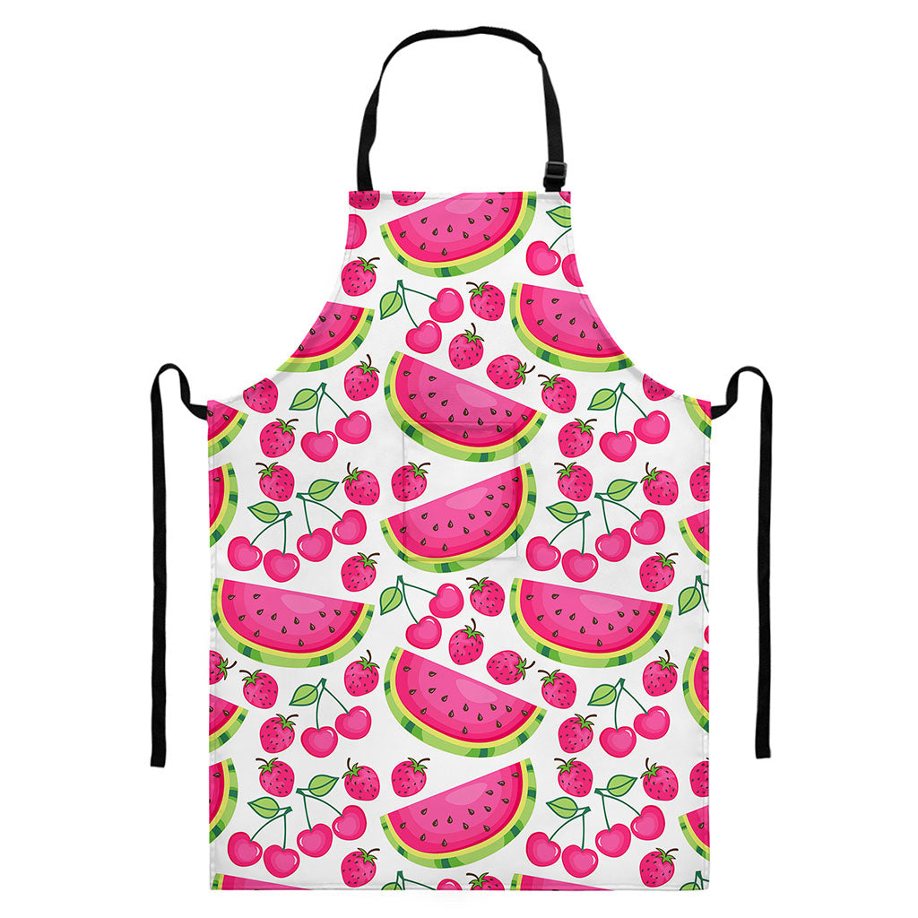 Cute Berry Watermelon Pattern Print Bib Apron With Pocket