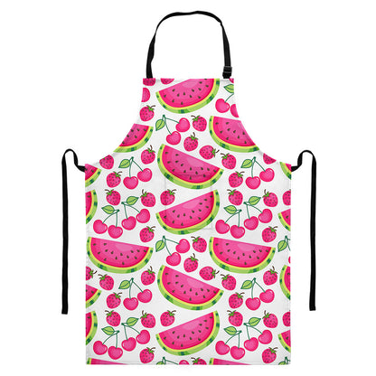 Cute Berry Watermelon Pattern Print Bib Apron With Pocket