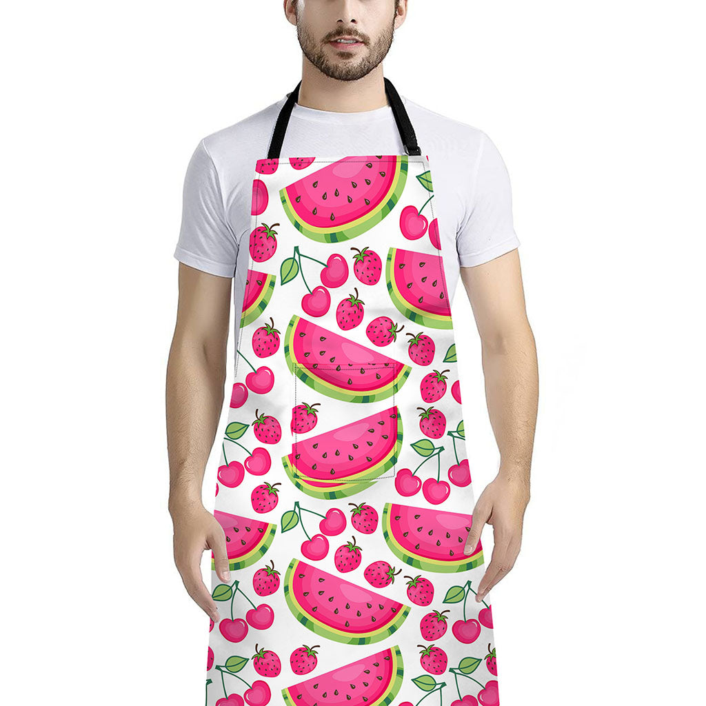 Cute Berry Watermelon Pattern Print Bib Apron With Pocket