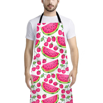 Cute Berry Watermelon Pattern Print Bib Apron With Pocket