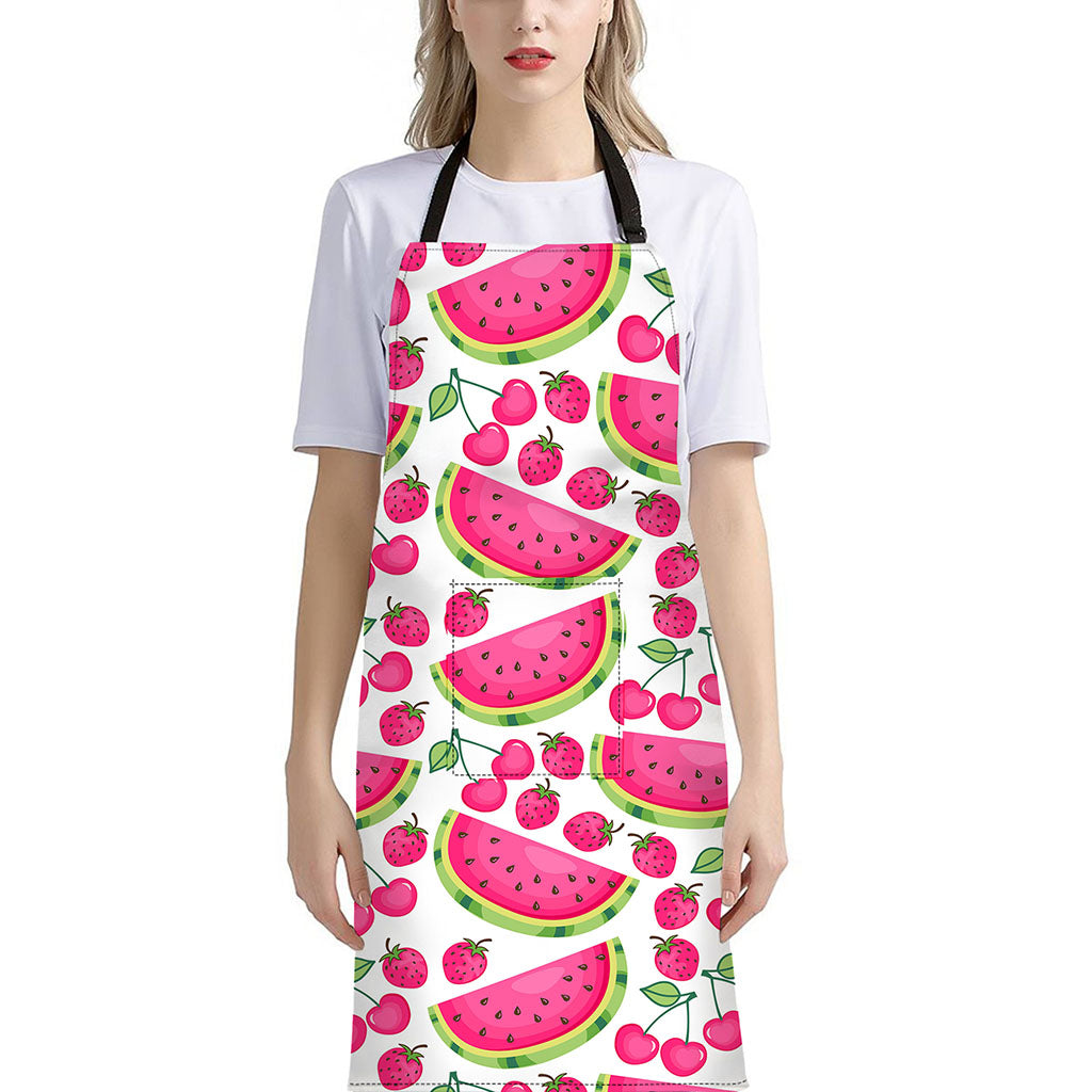 Cute Berry Watermelon Pattern Print Bib Apron With Pocket