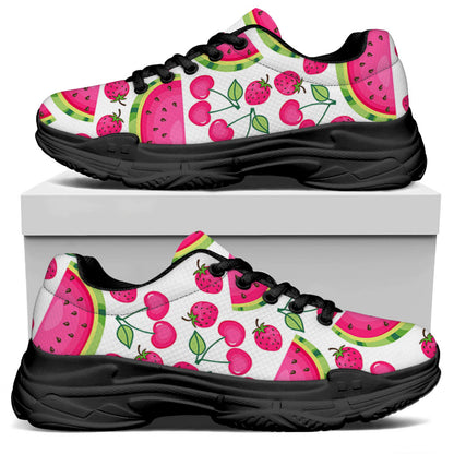 Cute Berry Watermelon Pattern Print Black Chunky Shoes