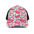 Cute Berry Watermelon Pattern Print Black Mesh Trucker Hat